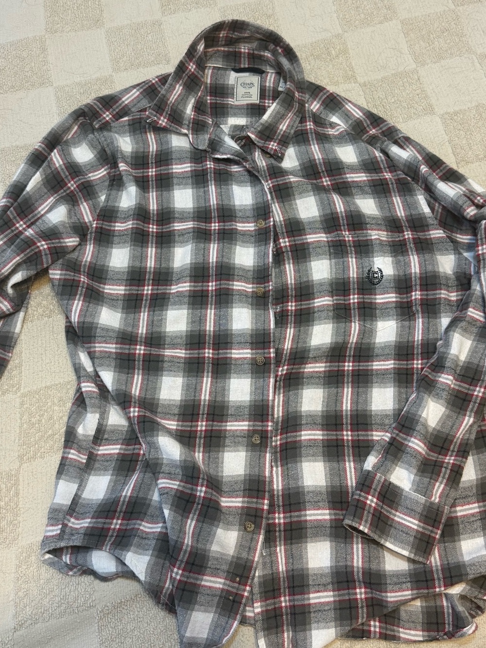 Chaps Gray, White & Red Plaid Long-Sleeve Button-Down Shirt